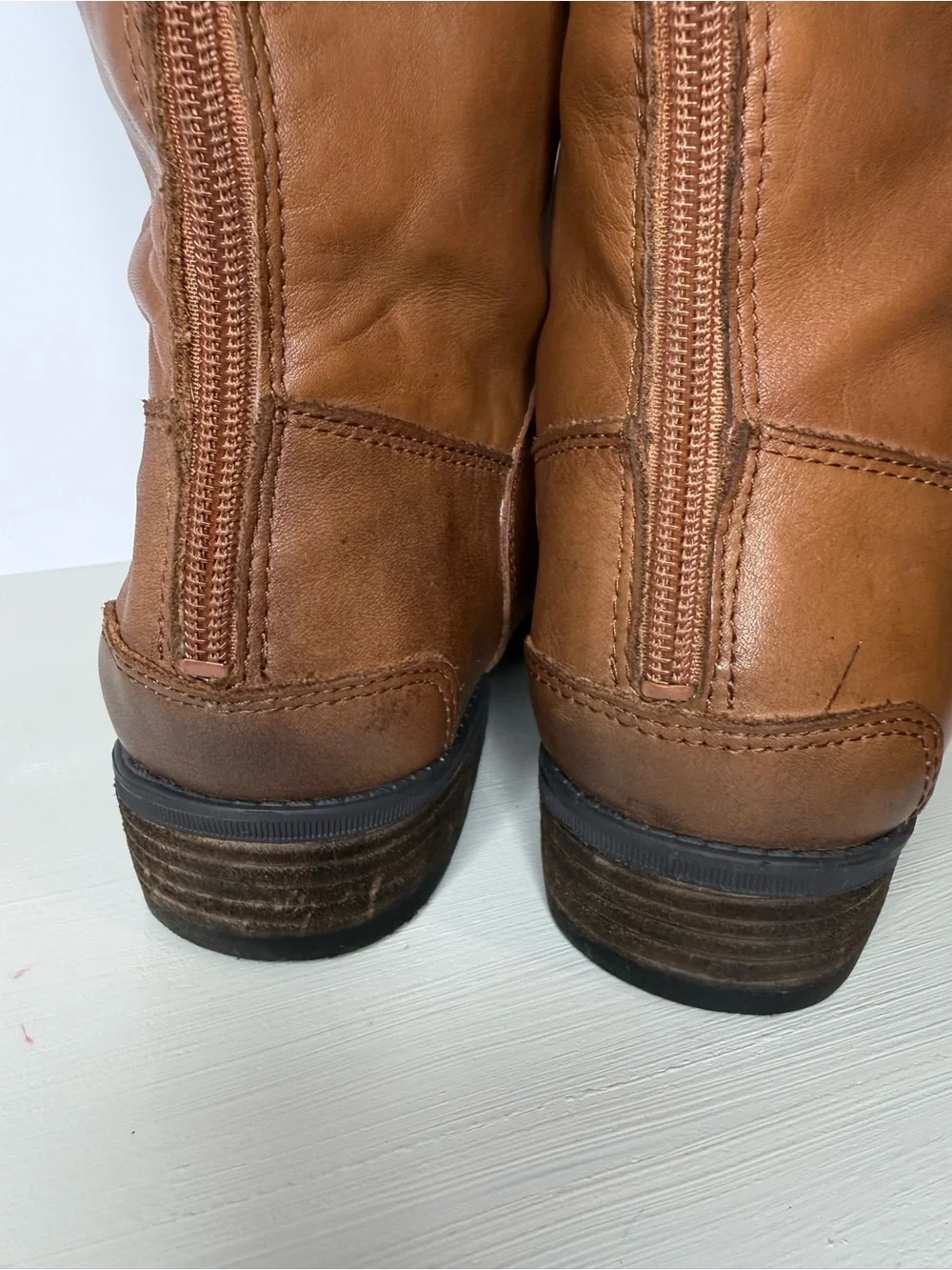 Sam Edelman Vintage-Inspired  Leather Tall Riding Boots Cognac Brown Size 9.5